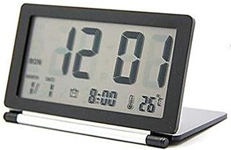 Foldable Travel Clock, Mini LCD Display​ ​Electronic Digital Alarm Clock Smart Desk Clock with Snooze Function Temperature Calendar Display for Home Office Travel​​(Black)