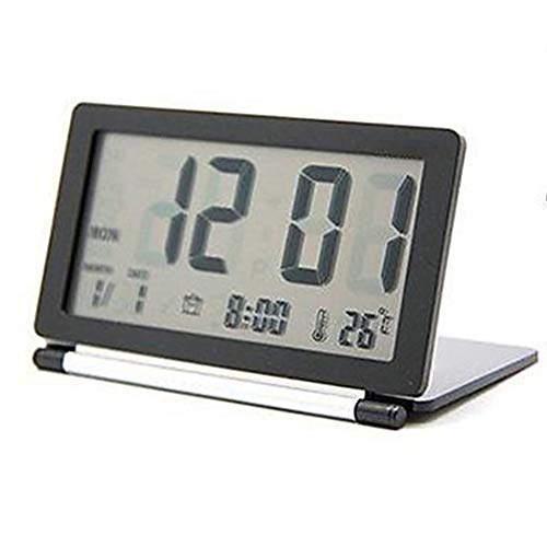 Foldable Travel Clock, Mini LCD Display​ ​Electronic Digital Alarm Clock Smart Desk Clock with Snooze Function Temperature Calendar Display for Home Office Travel​​(Black)