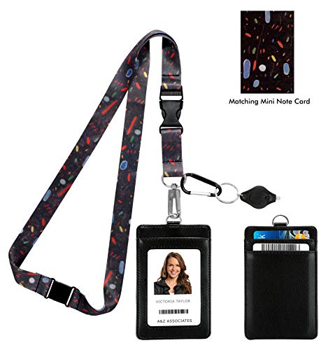 Joan Miro Song of The Vowels Correa para el cuello del acollador con cartera de ID de cuero de la PU Monedero con 3 bolsillos para tarjetas, clip de seguridad para la separación Llavero linterna.