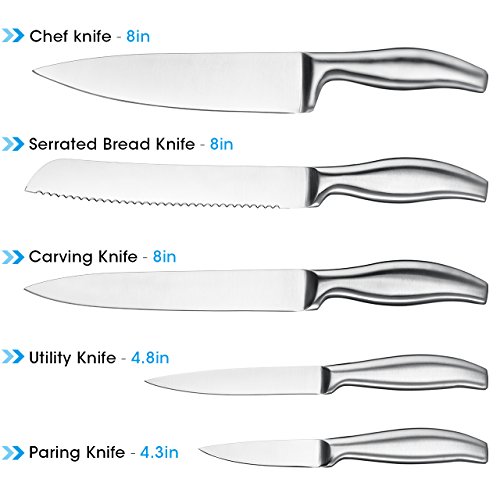 Topop 14-teiliges Edelstahl-Kochmesserset Messer Set (11 Messer, 1 Schärfstahl, 1 Paar Küchenschere, 1 Acrylständer) - 4