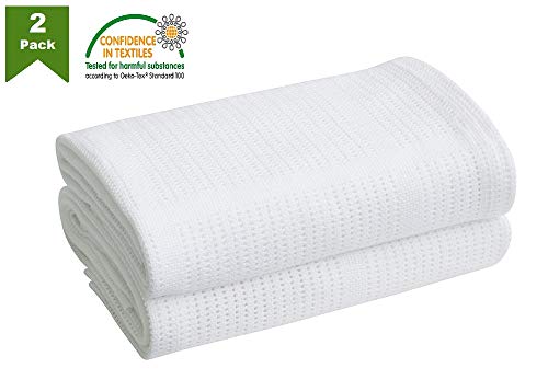 Bloomsbury Mill - Twin Pack - 100% Pure Cotton - Extra Soft Cellular Baby Blankets - Pram/Travel/Moses Basket - White