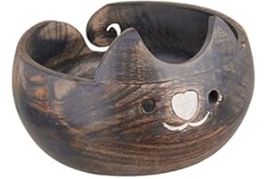 Eximious India Valentines Day Knitting Gift for Women Wooden Yarn Bowl Knitting Cat Bowl Large Crochet Yarn Holder YB2203 Handmade Crocheting Accessories and Supplies Organizer 7 x 3