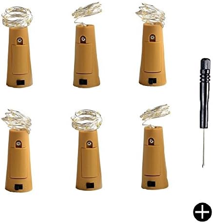 Cork Shape Bottle Lights, Set of 6 Bottle Cork String Lights for Bottle DIY, Party, Christmas, and Wedding Decor, 15 LED Copper Wire Lights