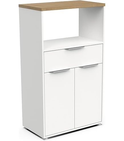 Armoire à micro-ondes - DUOKON - Blanc - 60x57x207 cm - 2 portes - Bois aggloméré - Maison