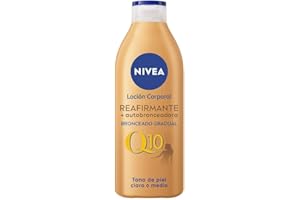 NIVEA Q10 Lozione per il corpo rassodante + autoabbronzante (400 ml), crema idratante per il corpo con coenzima Q10, crema abbronzante per tono della pelle chiaro a medio