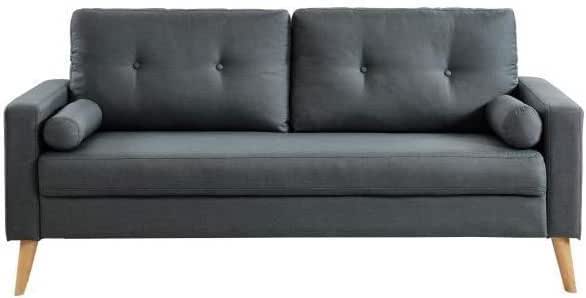 Ibra Canape Droit Fixe En Bois Massif 3 Places Gris Anthracite