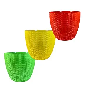 Stay Hungry Products - Plastic Multicolour Round pots 6 inches/15cm for Indoor and Outdoor Gardening (Pack of 3) Home Decors