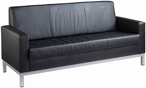 Helston Reception Sofa | 1, 2 and 3 Seater Options | Waiting Room Chair | Steel Frame | Black Faux Leather (3 Seater)