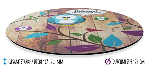 Süßes Eulen bzw. Uhu Mouse-Pad rund 22cm | Qualitäts-Mauspad aus strapazierfähigem Kunststoff mit rutschfester Unterseite aus Zellkautschuk – passend für alle gängigen Mouse-Typen - 5