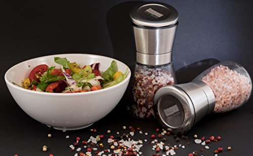 Laaks® Premium Salzmühle / Pfeffermühle im Set. Gewürzmühle aus Edelstahl und echtem Glas in edlem Design mit einstellbarem Keramikmahlwerk für Gewürze, Meersalz, Chili. Kräutermühle Streuer - 4
