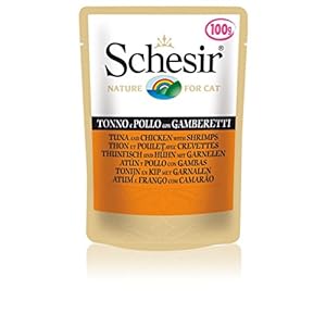 Schesir Comida Húmeda para Gato Atún con Pollo y Gambas – Paquete de 20 x 100 gr – Total: 2000 gr
