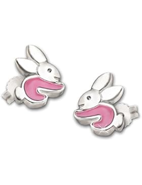 CLEVER SCHMUCK Silberne Ohrstecker Mini Hase 7 mm seitlich hockend pink lackiert glänzend STERLING SILBER 925...