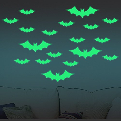 HYSENM verschiedene Bilder fluoreszierender umweltfreudlicher Wandsticker Aufkleber Leuchtpunkte im Dunkel leuchtend geeignet für Kinderzimmer Schlafzimmer, Fledermaus