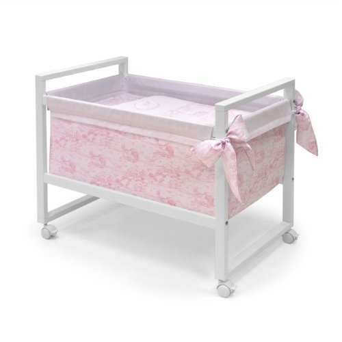 Cambrass 56 x 90 x 73 cm Wooden Bedside Crib Next with Fabrics Collection Toile (Pink)
