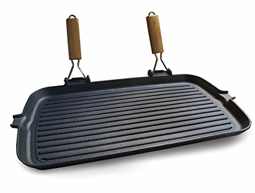 osoltus Grillplatte Gusseisen mit 2 Griffen Steakgrillpfanne Pfanne 50 x 27cm