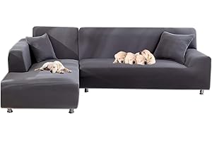 jianyana Fundas de Sofá Elásticas en Forma de L, Funda Chaise Longue Izquierdo, Fundas Chaise Elásticas de Poliéster para Sofá en Forma de L + 2 Fundas de Almohada(3 plazas + 3 plazas)