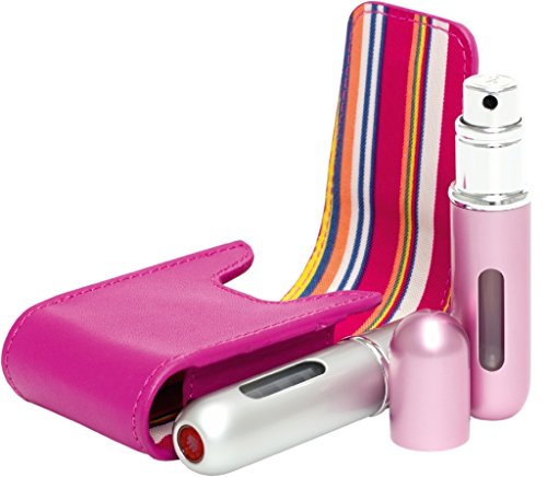 Travalo Classic Take 2 Pink and Silver Atomisers with Free Carry Case, Pink - 65-Sprays