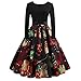 Price comparison product image BaZhaHei Ladies Christmas Print Long Sleeve Dress Women's Vintage Xmas Evening Party Swing Dress O-Neck Mid-Calf Pleated Dress with Belt