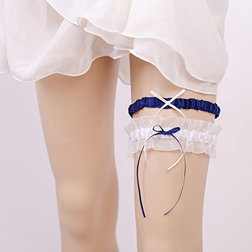 Preisvergleich Produktbild FKLMRKL Dunkelblaues Brautstrumpfband, Einfache Beinstrümpfe, Blau + Weißes Strumpfband, Für Hochzeitsaccessoires