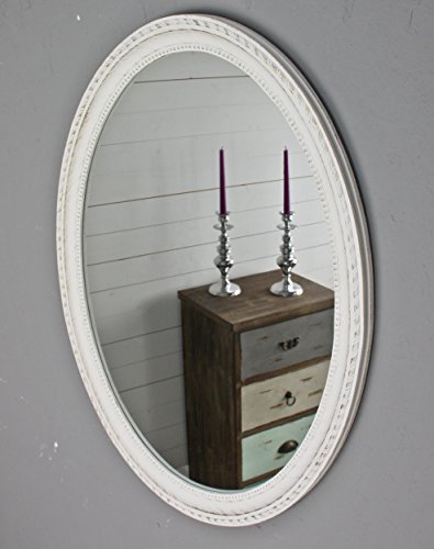 elbmöbel Wandspiegel oval in weiß antik mit Patina 80cm x 60cm mit Holz-Rahmen im Landhausstil - 6