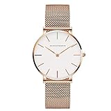 GHGJSKH Armbanduhren Quarzwerk Hohe Qualität 36mm Hannah Martin Frauen Edelstahl Mesh Rose Gold Wasserdichte Damenuhr Dropshipping