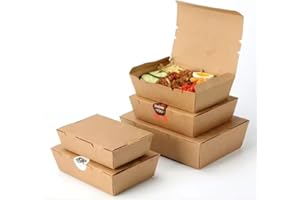 Arredo Chef Boîte Alimentaire en Carton Kraft – Emballage Étanche et Résistant à la Chaleur pour Repas à Emporter Lot de 100 pcs. (Sans Fenêtre, 900 ML)