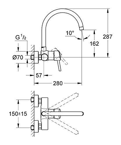 GROHE Concetto Küchenarmatur, Schwenkbereich 360°, hoher Auslauf, SuperSteel, Wandmontage 32667001 - 2
