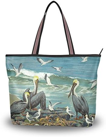 UHONEY Extra Large Handbags for Women,Art Colorful Pelican,Fashion Design Lightweight Shoulder Tote Bag