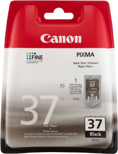 Canon PG-37 Cartucho de tinta original Negro para Impresora de Inyeccion de tinta Pixma MP140-MP190-MP210-MP220-MP470-iP1800-iP1900-iP2500-iP2600