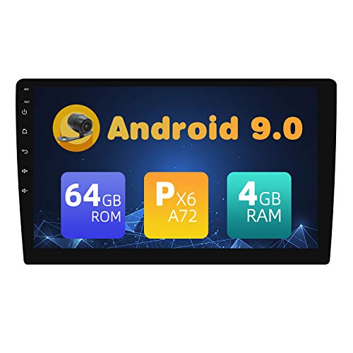 PX6 4G+64G 10,1 Pulgadas Android 9.0 Dual DIN Car Stereo Universal GPS Navigation Head Unit | Free Backup Camera | A72 Cortex | Soporte HDMI Sat Nav Bluetooth Dab+ WiFi Volante 4K Video Mirror Link