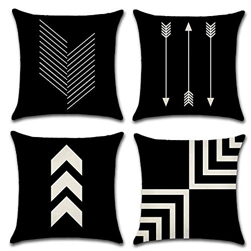 HuifengS Fundas de cojín de Lino Fundas de Almohada cuadradas Patrones geométricos Decorativos para sofás Camas Sillas Fundas de cojín 4 Piezas, 45 x 45 CM