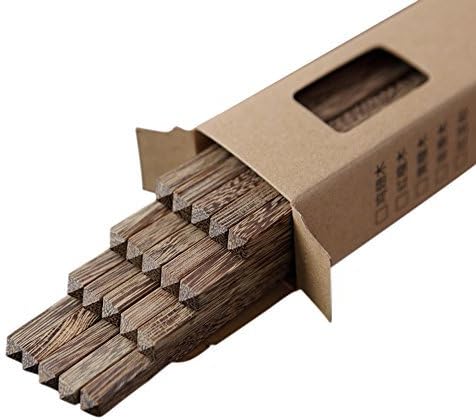 Unichart Chinese Ebony Organic Natural Wood Chopsticks 10 pairs set without paint wax wooden skid by Fine commodities Reusable Dishwasher Safe Khaki