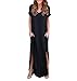Produktbild ZEZKT Einfache T-Shirt Kleid, Hippie Boho Damen Sommer Casual Loose Lange Kleid Kurzarm Split Maxi Kleid (Schwarz) (XL)