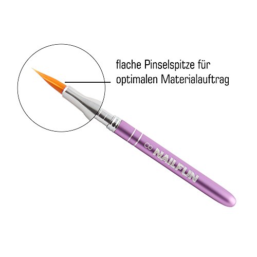 NAILFUN High Quality Pinselset – 7 teilig – lila pink aus Aluminium mit Strasstein Besatz für Nageldesign mit Gel Acryl und Fiberglas - 4