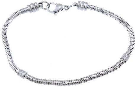 7 Inch European Style Stainless Steel Snake Chain Master Starter Charm Bracelet, 316 Surgical Grade European Silver Snake For Women Fits Pandora Troll Biagi Zable