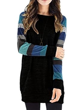ECOWISH Damen Langarmshir Lose Oversize Pullover Gestreift Rundhals Tshirt Hemd Oberteile Tops