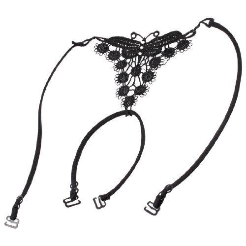Move&Moving(TM) Rhinestones Decor Black Butterfly Elastic Lingerie Bra Strap for Women