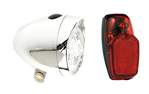 Nostalgie Chrom LED Fahrradlampe Frontleuchte und Rückleuchte für Hollandrad #41199