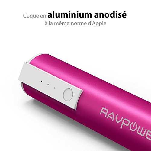 RAVPower Chargeur Portable 3350mAh  Batterie Externe de Secours avec Technologie iSmart  Mini Batterie M  tallique Super L  g  re  Taille de Poche   Ultra Compact pour Smartphones et Plus - Rose