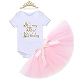 ❤❤ Manga corta, O cuello, tul empalmado, impresión de letras, decoración de bowknot o unicornio, embellecido con letras especiales de impresión y bowknot de lentejuelas brillantes, tul de múltiples capas,bowknot diadema de lentejuelas doradas o diadema unicornio, muy recomendable.