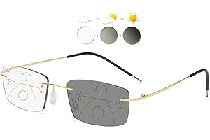 KOOSUFA Okulary do czytania bez obramowania, progresywne, wieloogniskowe, antyrefleksyjne, fotochromowe, dla mężczyzn i kobiet, tytanowe, z ochroną przed promieniowaniem UV, okulary przeciwsłoneczne