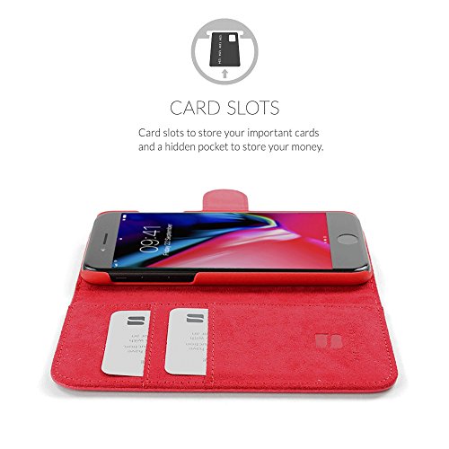 iPhone 7 Plus Case, Snugg Red Leather Flip Case [Card Slots] Executive Apple iPhone 7 Plus Wallet Case Cover and Stand [Lifetime Guarantee] - Legacy Series
