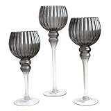 glaskelche für blumen Material: Glas 3tlg. Glaskelch Windlicht Set H40/35/30cm Rillenoptik - Grau