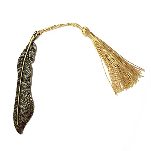 Makhry 10 Piezas Retro Vintage Classical Delicacy Feather Forma Metal Rebordear Marcador Decorado con borla de Seda Hecha a Mano (Bronce antiguo)