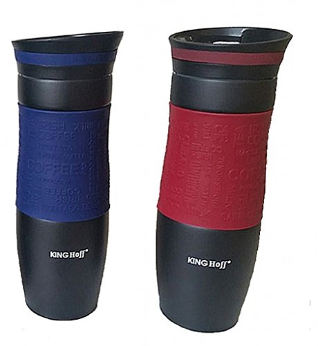 500ml Isolierbecher Travel Mug Thermos Pot Trinkbecher Premium Tasse Schwartz- Blau - 2