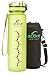 Produktbild Trinkflasche Sportflasche aus Tritan 1l auslaufsicher BPA frei grün - leichte und robuste Sport Wasserflasche ideal zum Mitnehmen mit Einhand-Verschluss und Thermohülle für Fitness Fahrrad Laufen