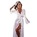 Produktbild Damen Babydoll Nachtwäsche, Zarupeng Tief-V Spitze Nachthemd Dessous Reizwäsche Unterwäsche Lange Ärmel Spitzenmantel Pyjamas Bademäntel + G-String (XL, Weiß)