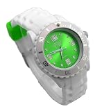 New Style Silikon Armbanduhr in knalligen Farben! - Amber Time Analog Uhr - Hellgrün / Weiß