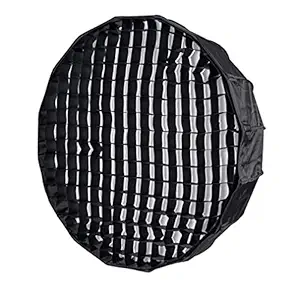 Powerpak 65cm 16 Sides Black/Silver Shallow Beauty Dish with Grid | Collapsible Quick Setup | Bowens Mount| Lightweight Softbox for Photography & Studio Lighting Removable Diffuser