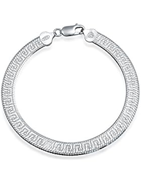 Bling Jewelry Sterling-Silber Armreif Fischgrat Griechischer Schlüssel 8 Zoll